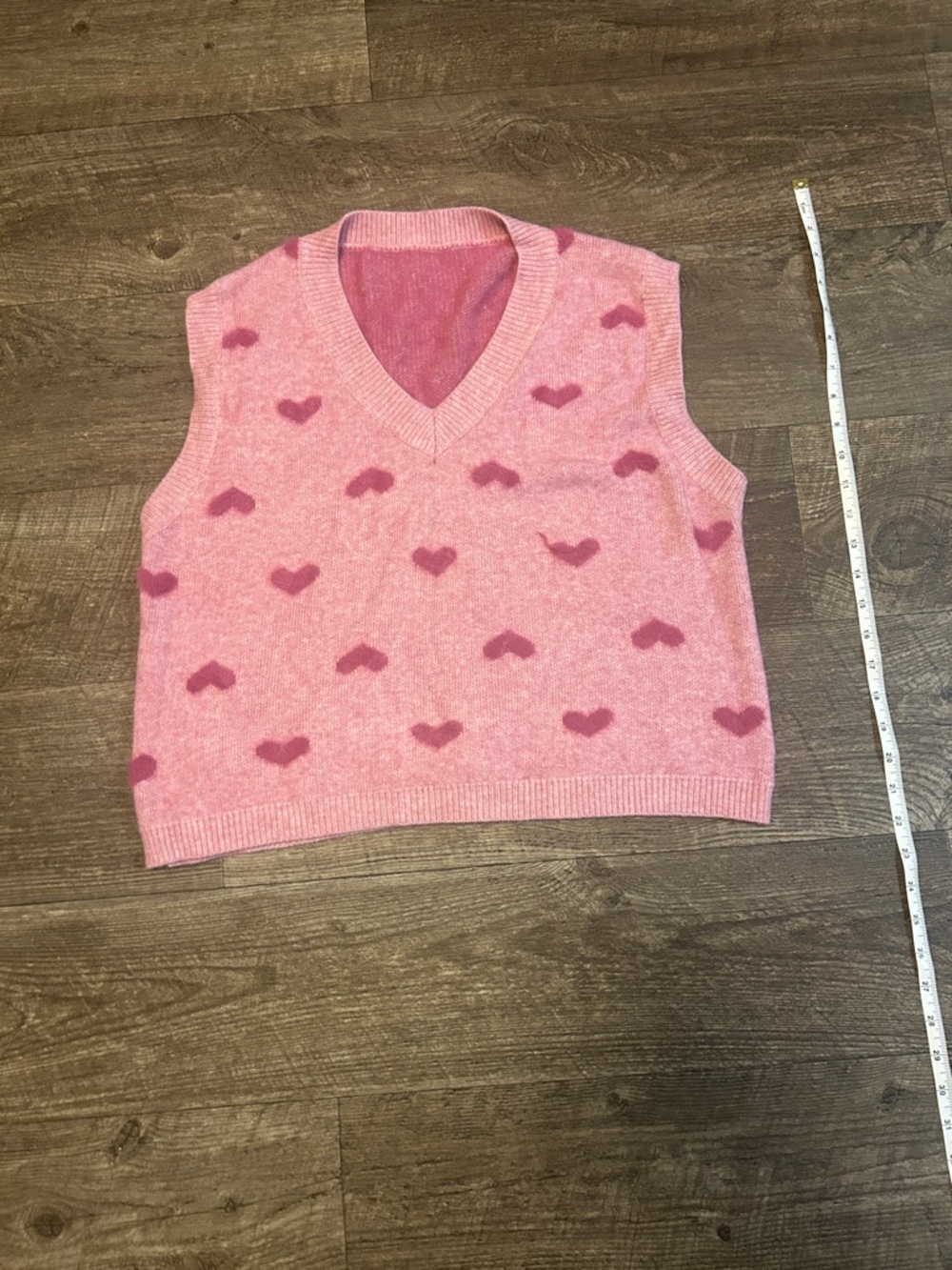 SHEIN Pink Heart Pattern V-Neck Sweater Vest